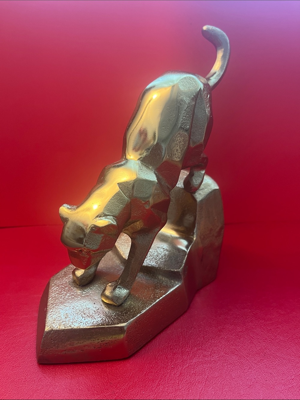 Metallic Gold Panther Sculpture - Decorative Home Accent 8.25”L 8”H